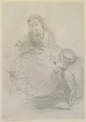 Deux figures : une fille assise et un homme au sol à sa gauche, c.1855-59